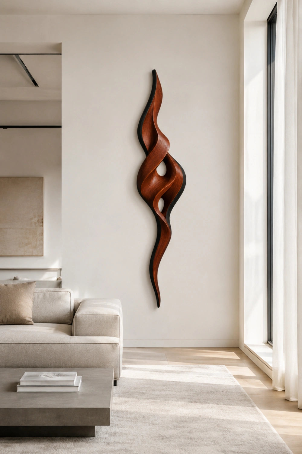 Modern Wood Ribbon Sculpture | Twisting Infinity Fluid Decor | Unique Contemporary Art