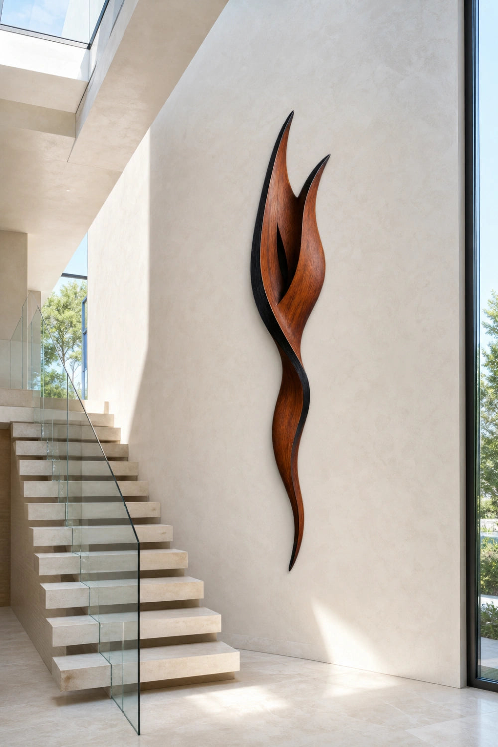 Abstract Wood Wall Sculpture | 3D Minimalist Wooden Wall Art | Elegant Vertical Accent