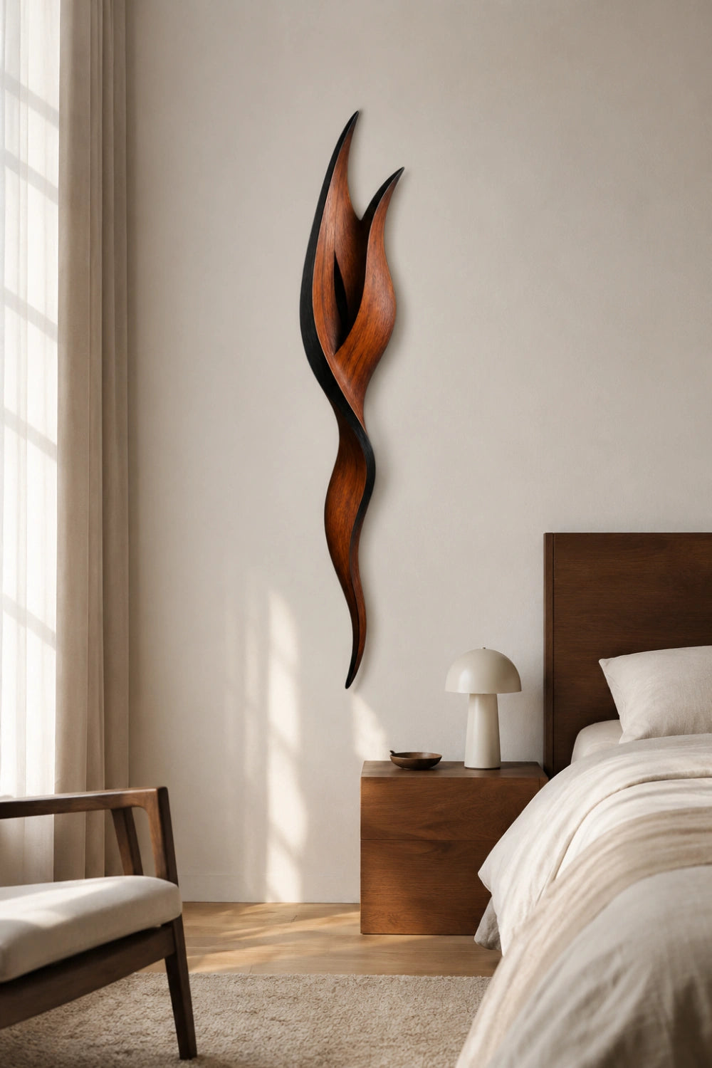 Abstract Wood Wall Sculpture | 3D Minimalist Wooden Wall Art | Elegant Vertical Accent