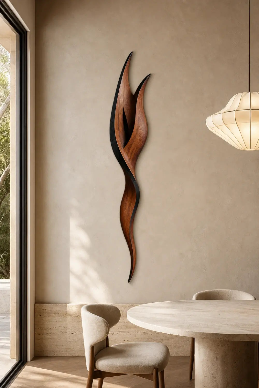 Abstract Wood Wall Sculpture | 3D Minimalist Wooden Wall Art | Elegant Vertical Accent