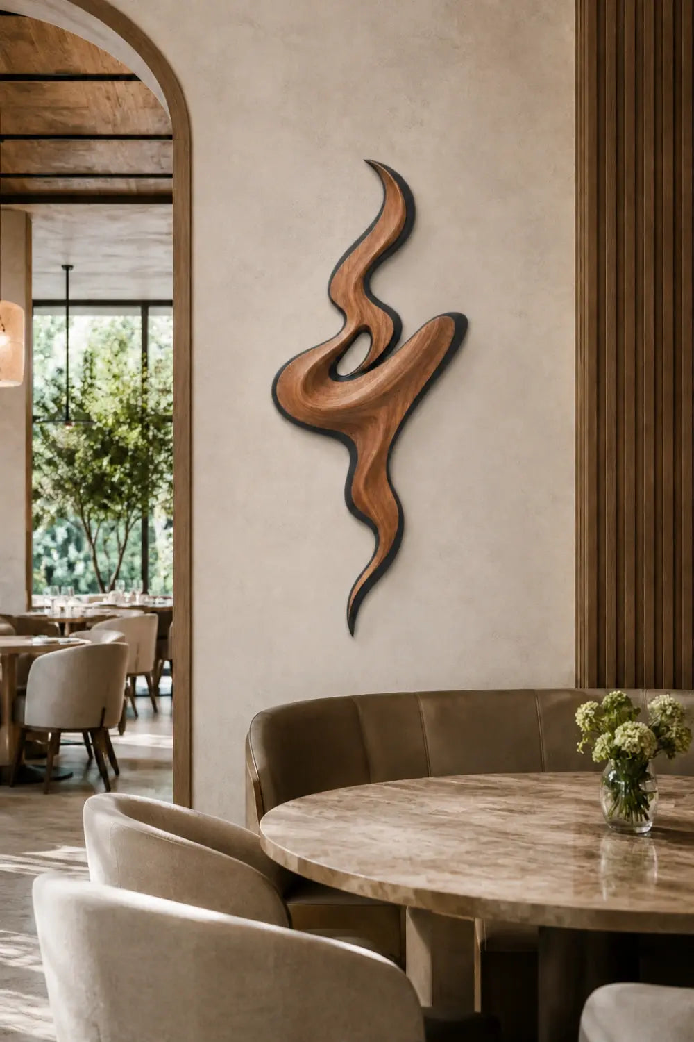 Modernist Wood Swirl Wall Art | Fluid Ribbon Wall Hanging | Contemporary Mobius Decor