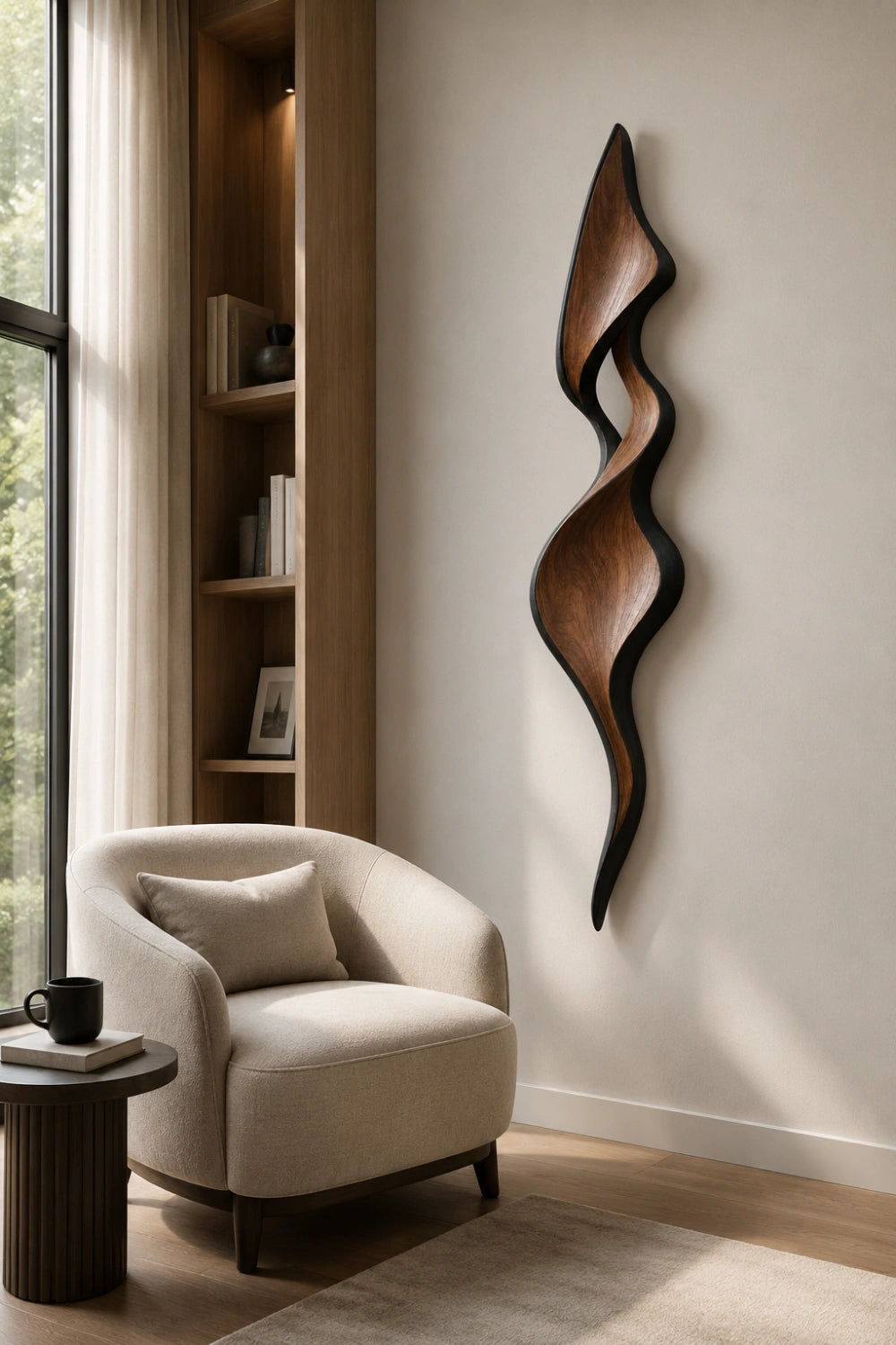 Mid-Century Modern Wood Wall Sculpture | Sculptural Wave Wall Hanging | Two-Tone Art Plaque