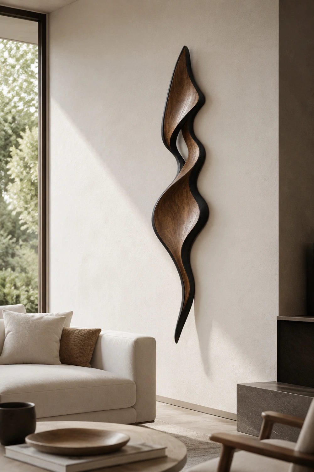 Mid-Century Modern Wood Wall Sculpture | Sculptural Wave Wall Hanging | Two-Tone Art Plaque
