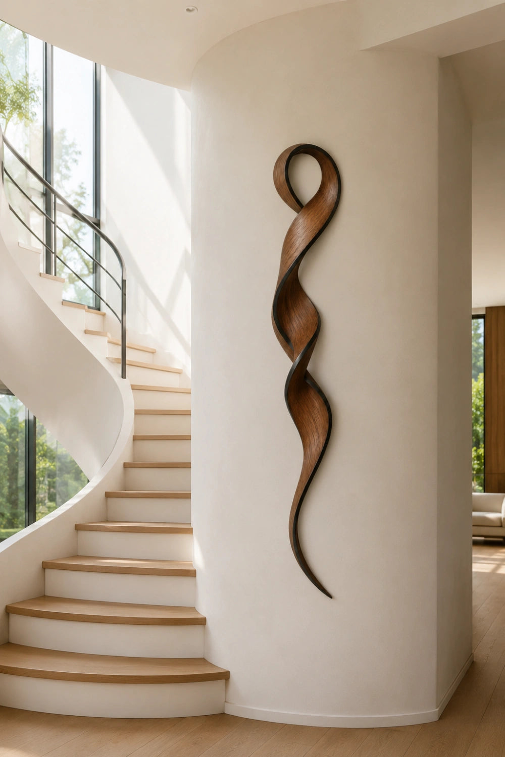 Abstract Wood Line Art | Vertical Helix Wall Sculpture | Minimalist Hanging Decor
