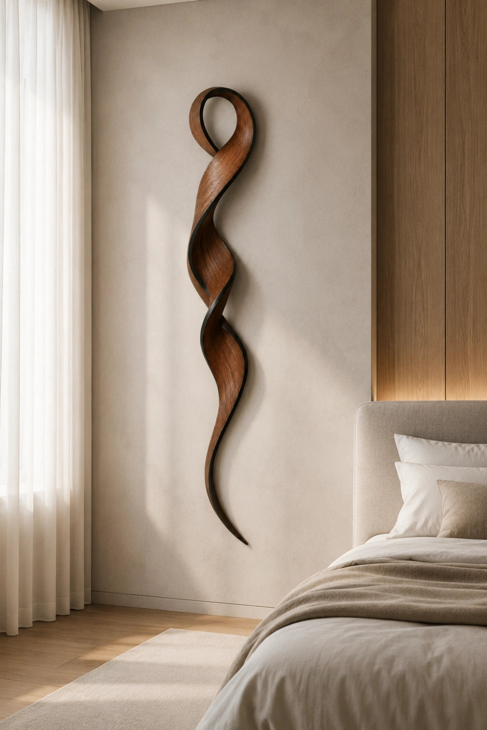Abstract Wood Line Art | Vertical Helix Wall Sculpture | Minimalist Hanging Decor