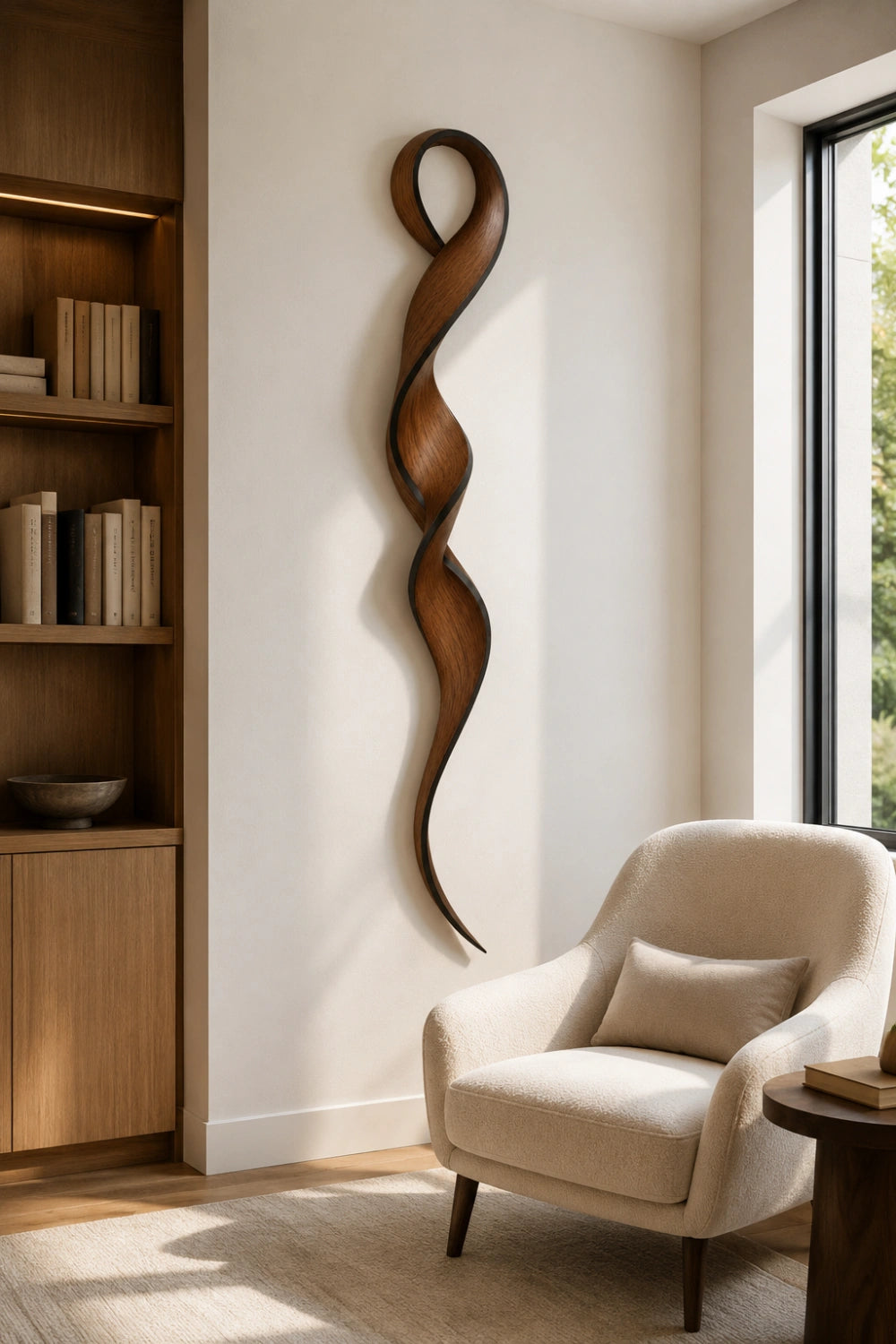 Abstract Wood Line Art | Vertical Helix Wall Sculpture | Minimalist Hanging Decor