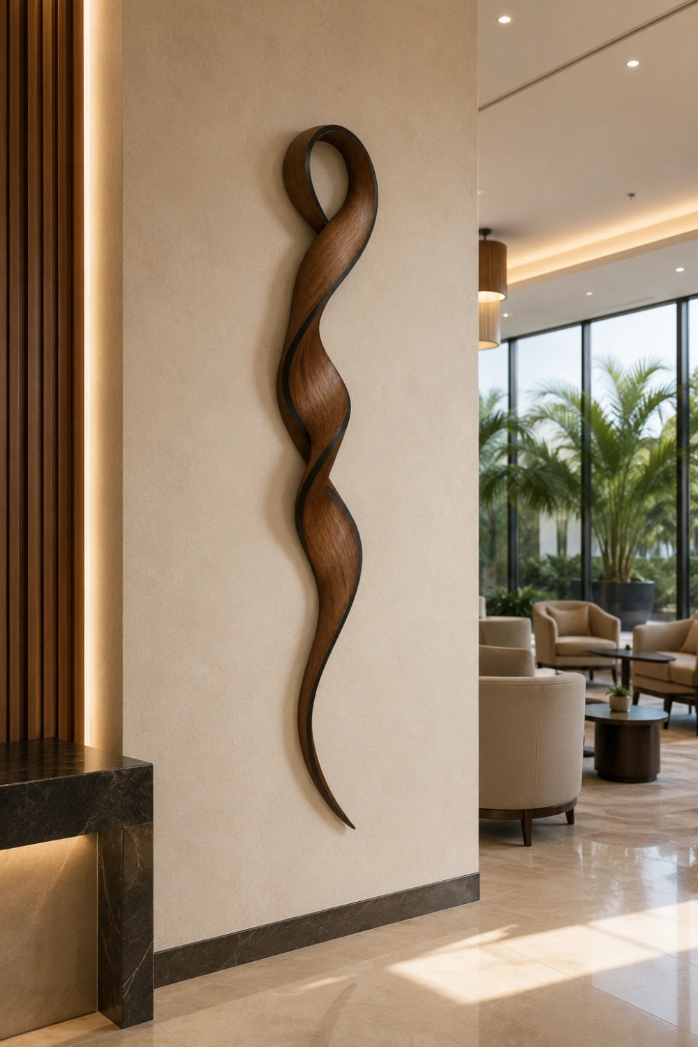 Abstract Wood Line Art | Vertical Helix Wall Sculpture | Minimalist Hanging Decor