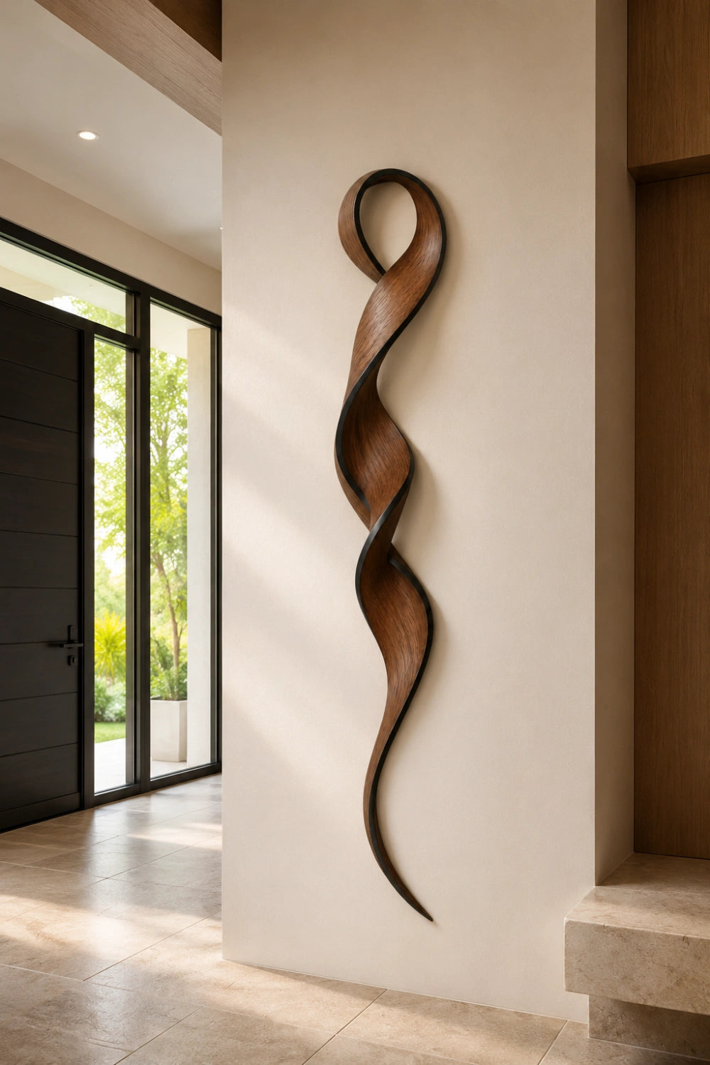Abstract Wood Line Art | Vertical Helix Wall Sculpture | Minimalist Hanging Decor