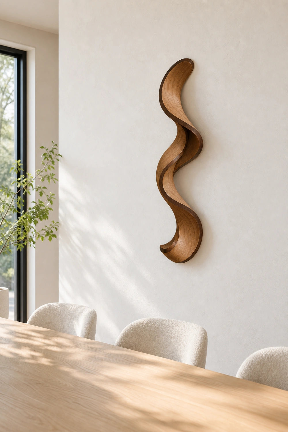 Japandi Wood Ribbon Wall Sculpture | Minimalist Serpentine Wall Art | Flowing Vertical Wave