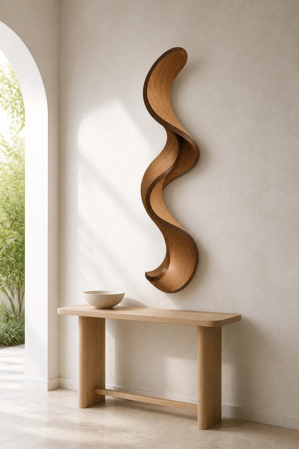 Japandi Wood Ribbon Wall Sculpture | Minimalist Serpentine Wall Art | Flowing Vertical Wave