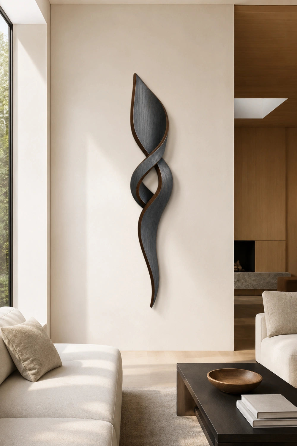 Rustic Modern Wood Wall Sculpture | Charcoal Gray Wall Hanging | Industrial Loft Art