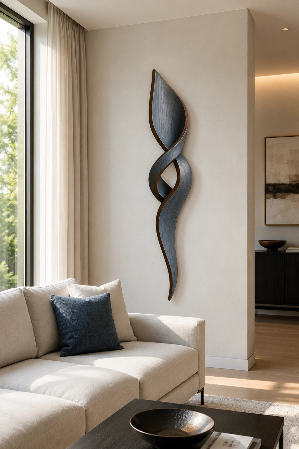 Rustic Modern Wood Wall Sculpture | Charcoal Gray Wall Hanging | Industrial Loft Art