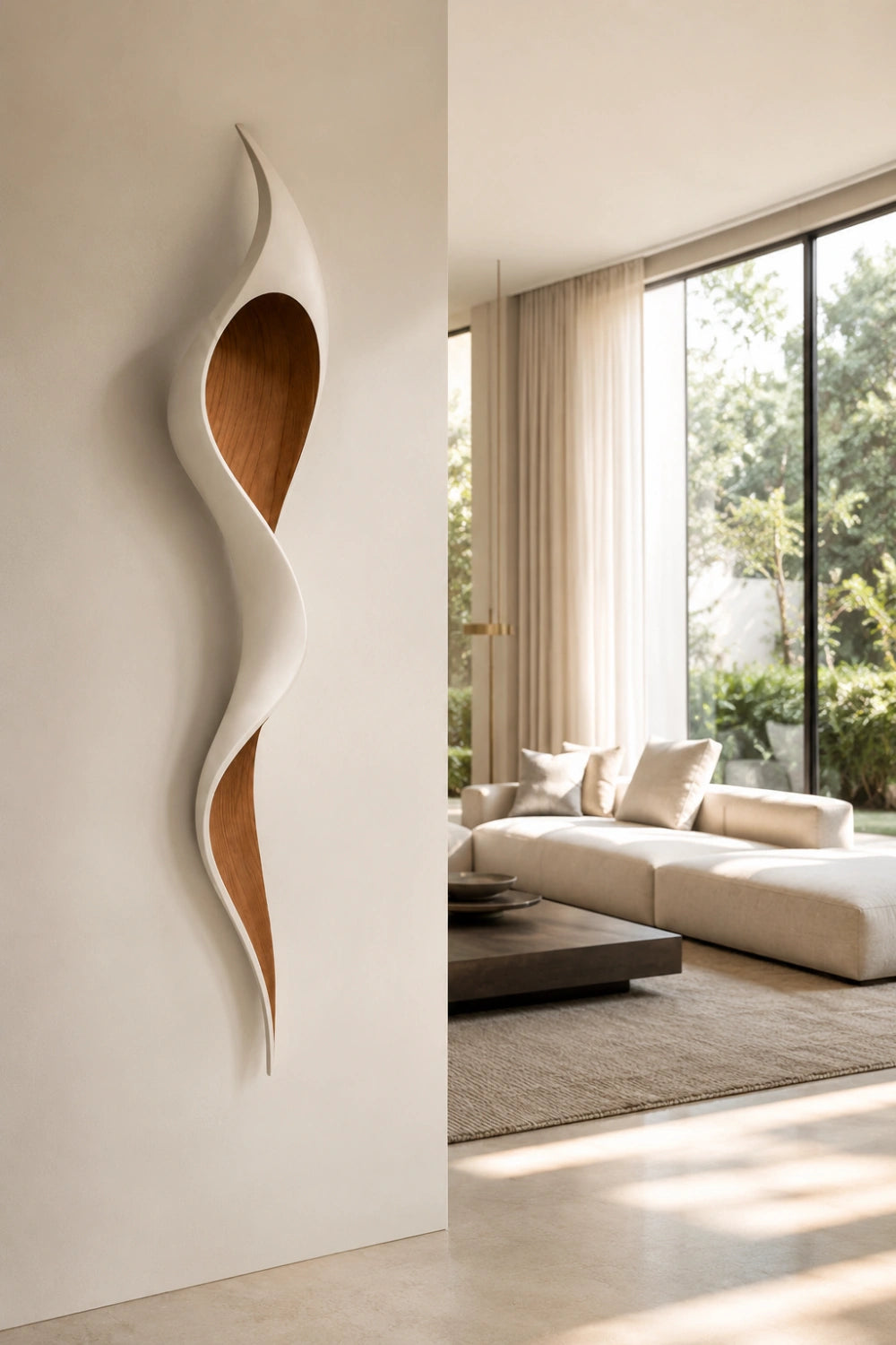 Minimalist White Oak Wall Sculpture | Modern Organic Curved Wall Art | Chic Hanging Plaque