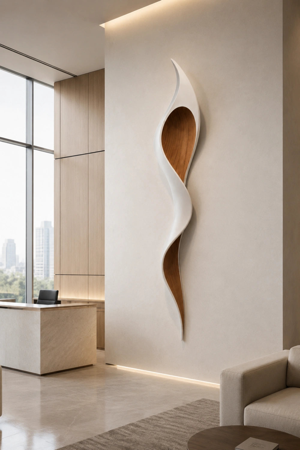 Minimalist White Oak Wall Sculpture | Modern Organic Curved Wall Art | Chic Hanging Plaque