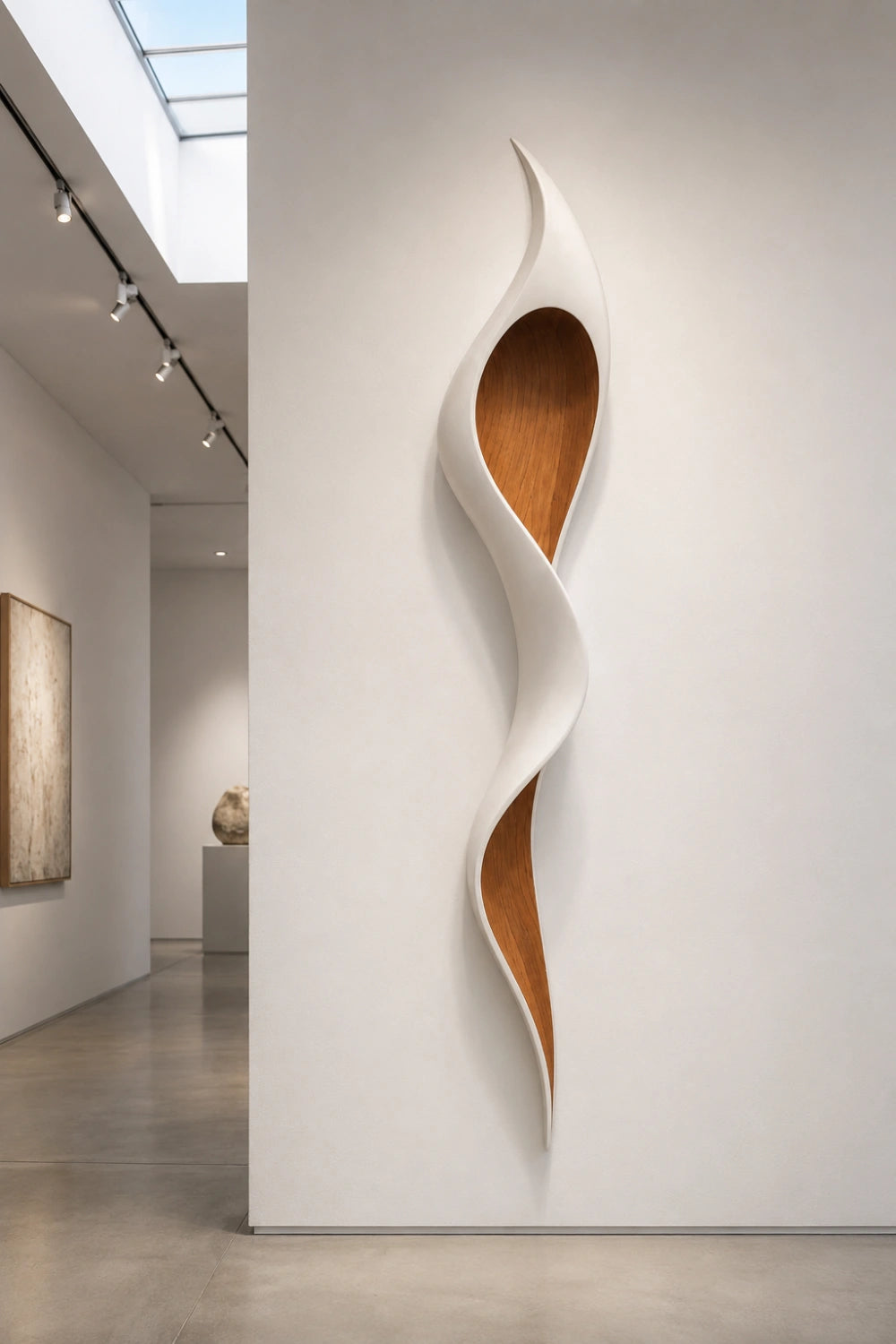 Minimalist White Oak Wall Sculpture | Modern Organic Curved Wall Art | Chic Hanging Plaque