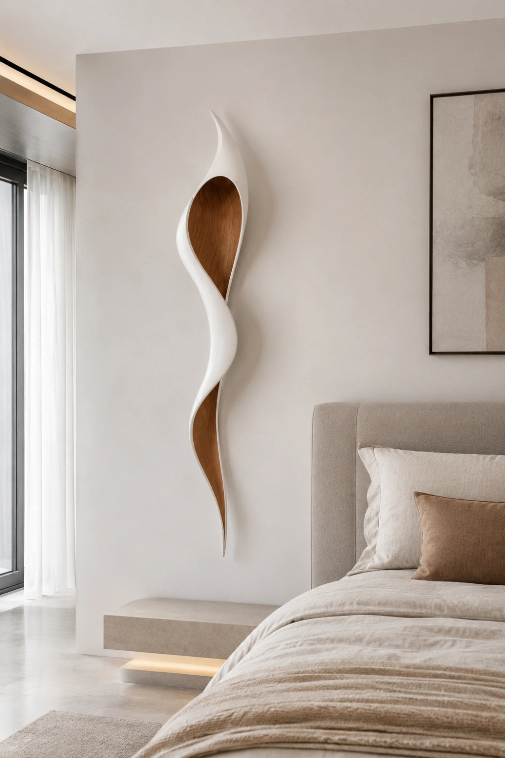 Minimalist White Oak Wall Sculpture | Modern Organic Curved Wall Art | Chic Hanging Plaque