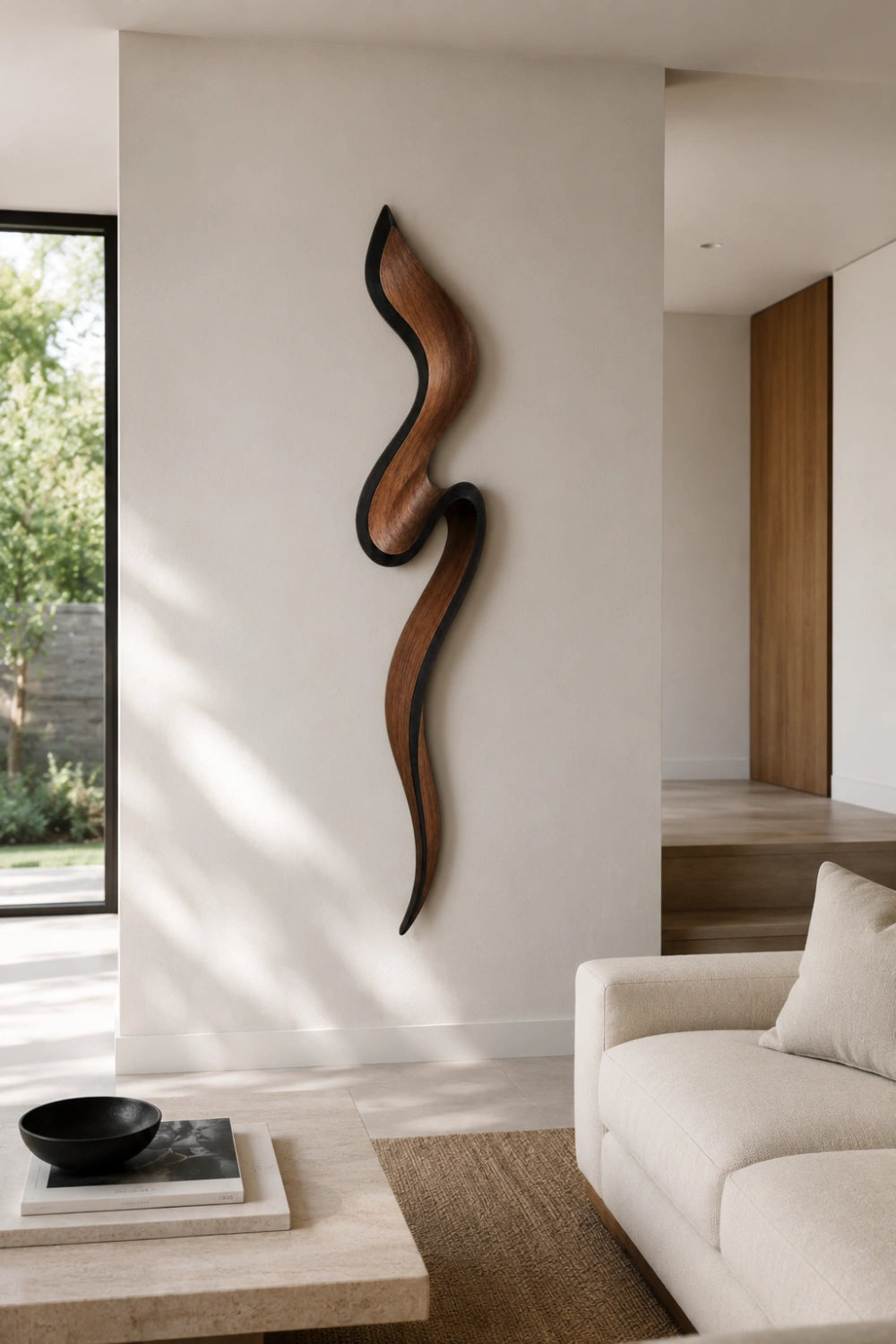 Biophilic Wood Wall Sculpture | Dynamic Sweep Wall Hanging | Earthy Organic Feature