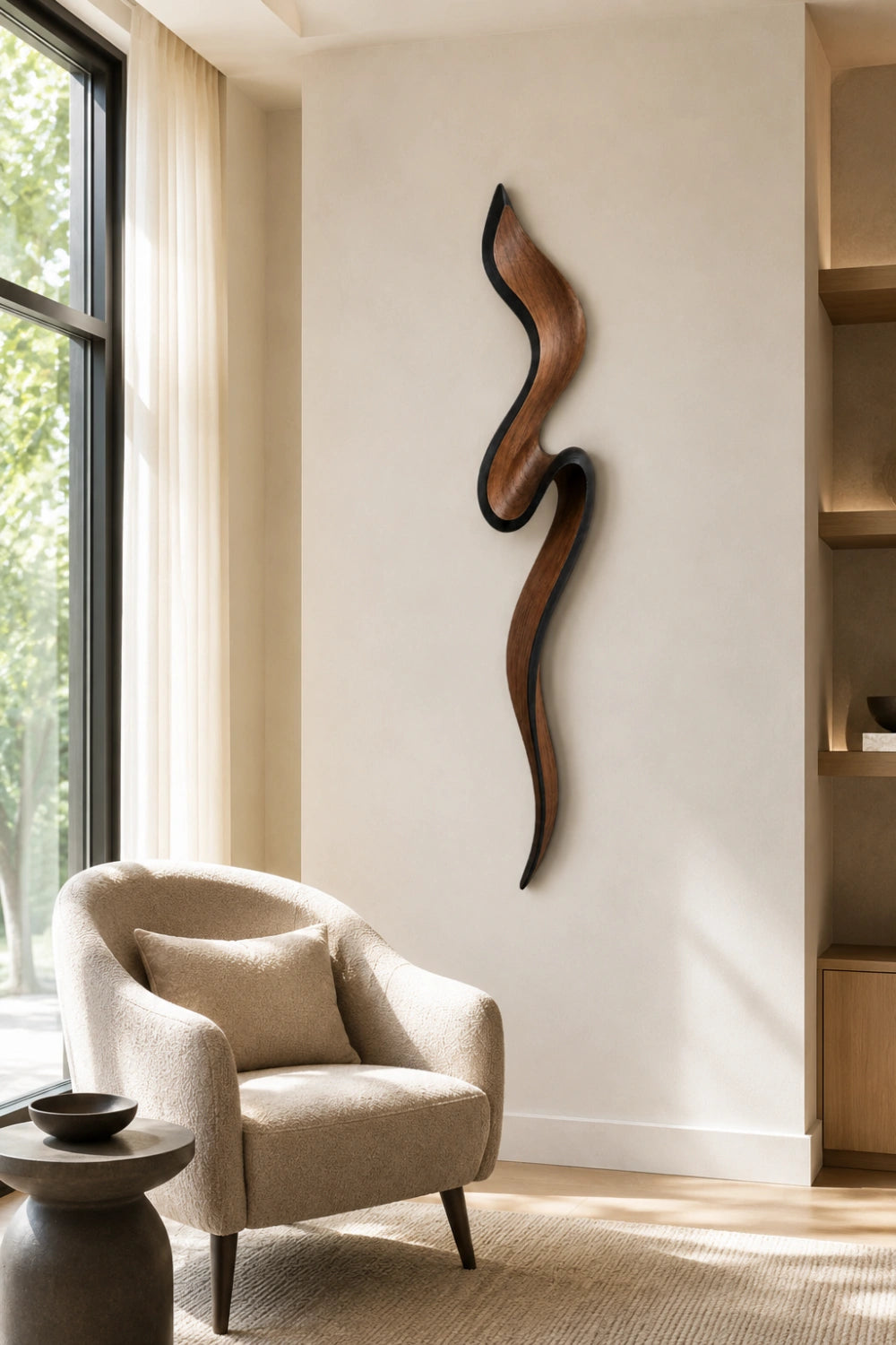 Biophilic Wood Wall Sculpture | Dynamic Sweep Wall Hanging | Earthy Organic Feature