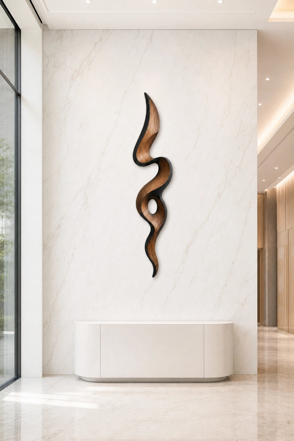 Teak Wood Wall Sculpture | Negative Space Ribbon Art | Modern Organic Accent