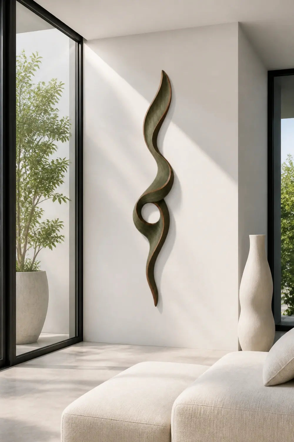 Vertical Ribbon Wood Wall Sculpture | Modern Abstract Accent Art