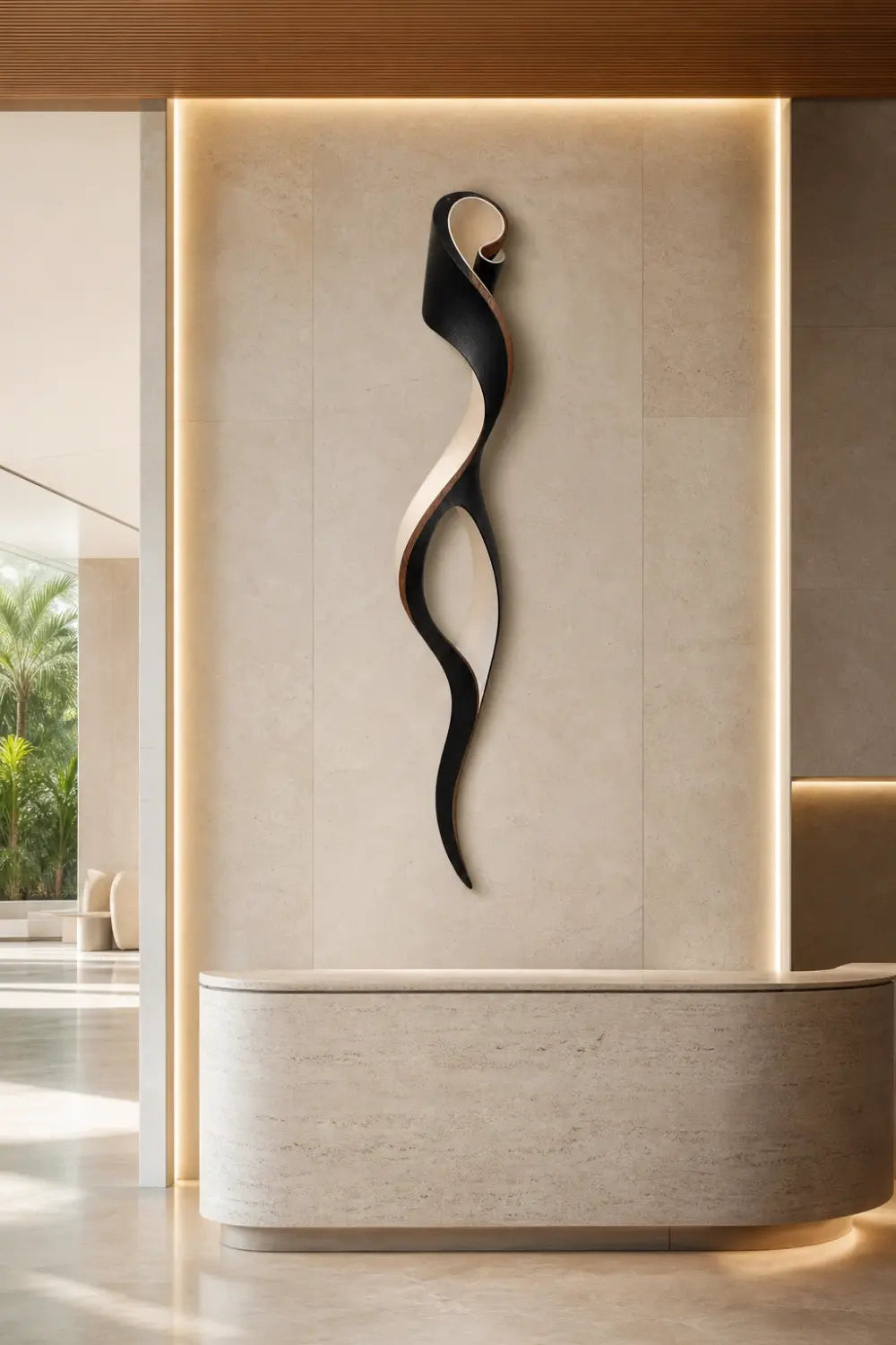 Two-Tone Curved Wood Wall Sculpture | Modern Ebony Ribbon Hanging