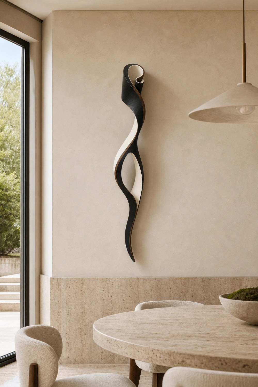 Two-Tone Curved Wood Wall Sculpture | Modern Ebony Ribbon Hanging