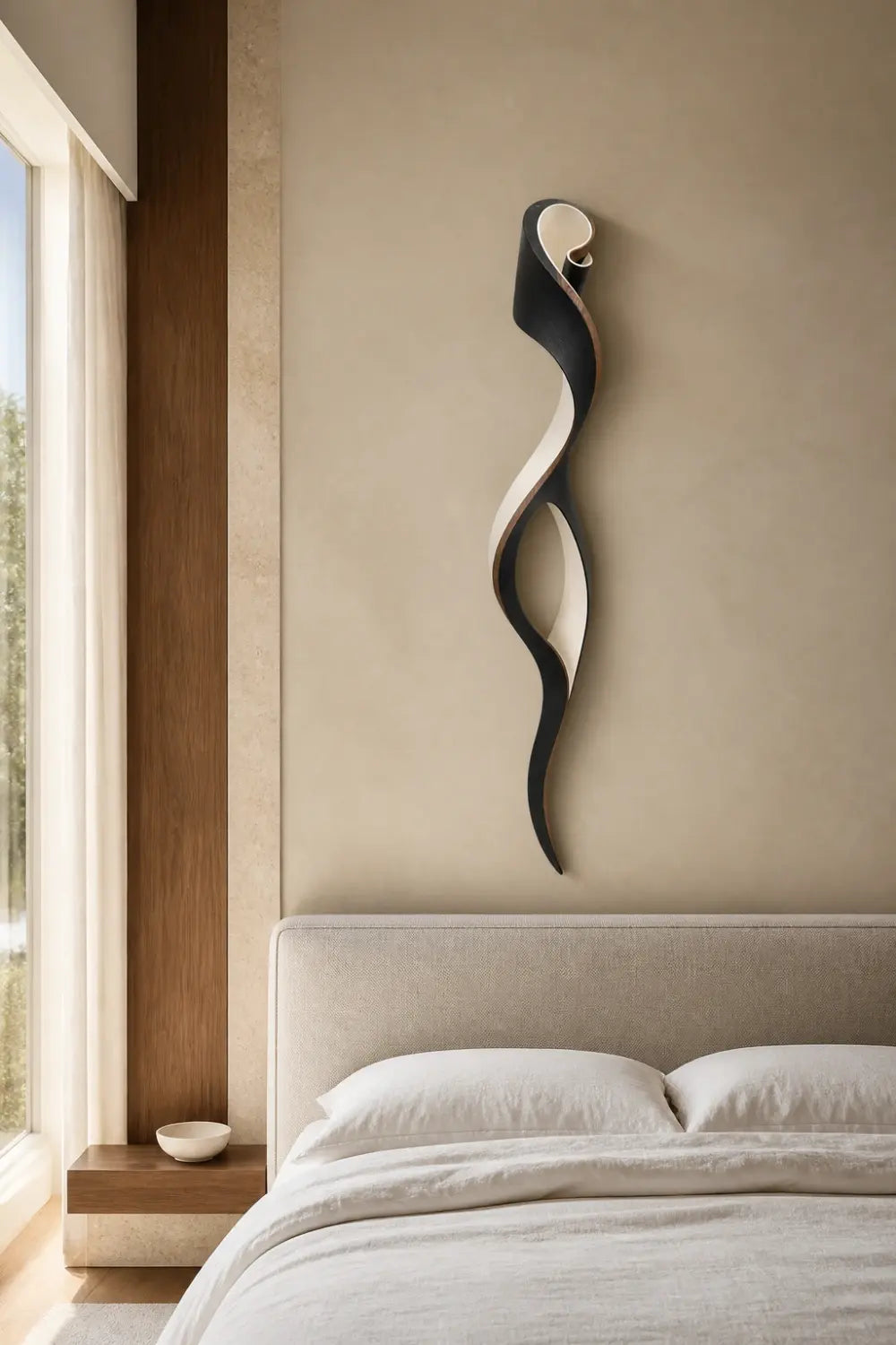 Two-Tone Curved Wood Wall Sculpture | Modern Ebony Ribbon Hanging