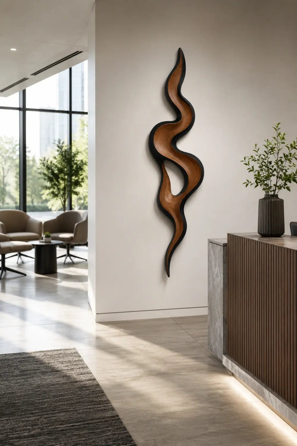 Framed Abstract Wood Wall Sculpture | Modern Black Swirl Decor