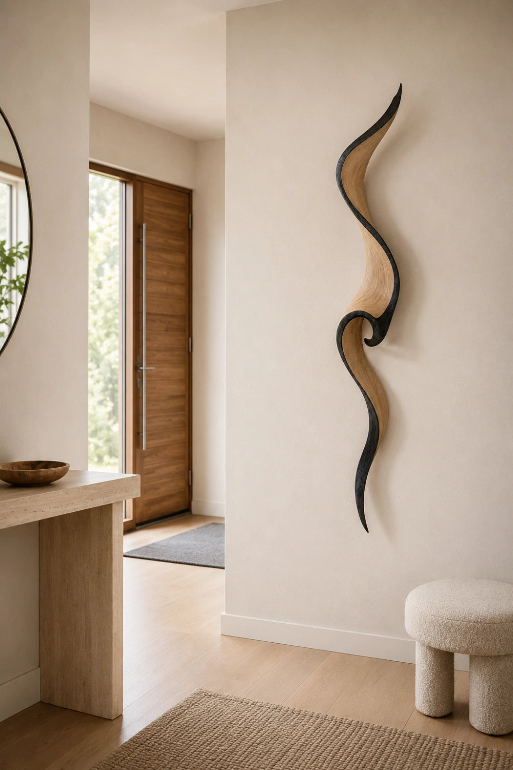 Blonde Wood Wall Sculpture | Coastal Wave Ribbon Art | Light Oak Wall Decor