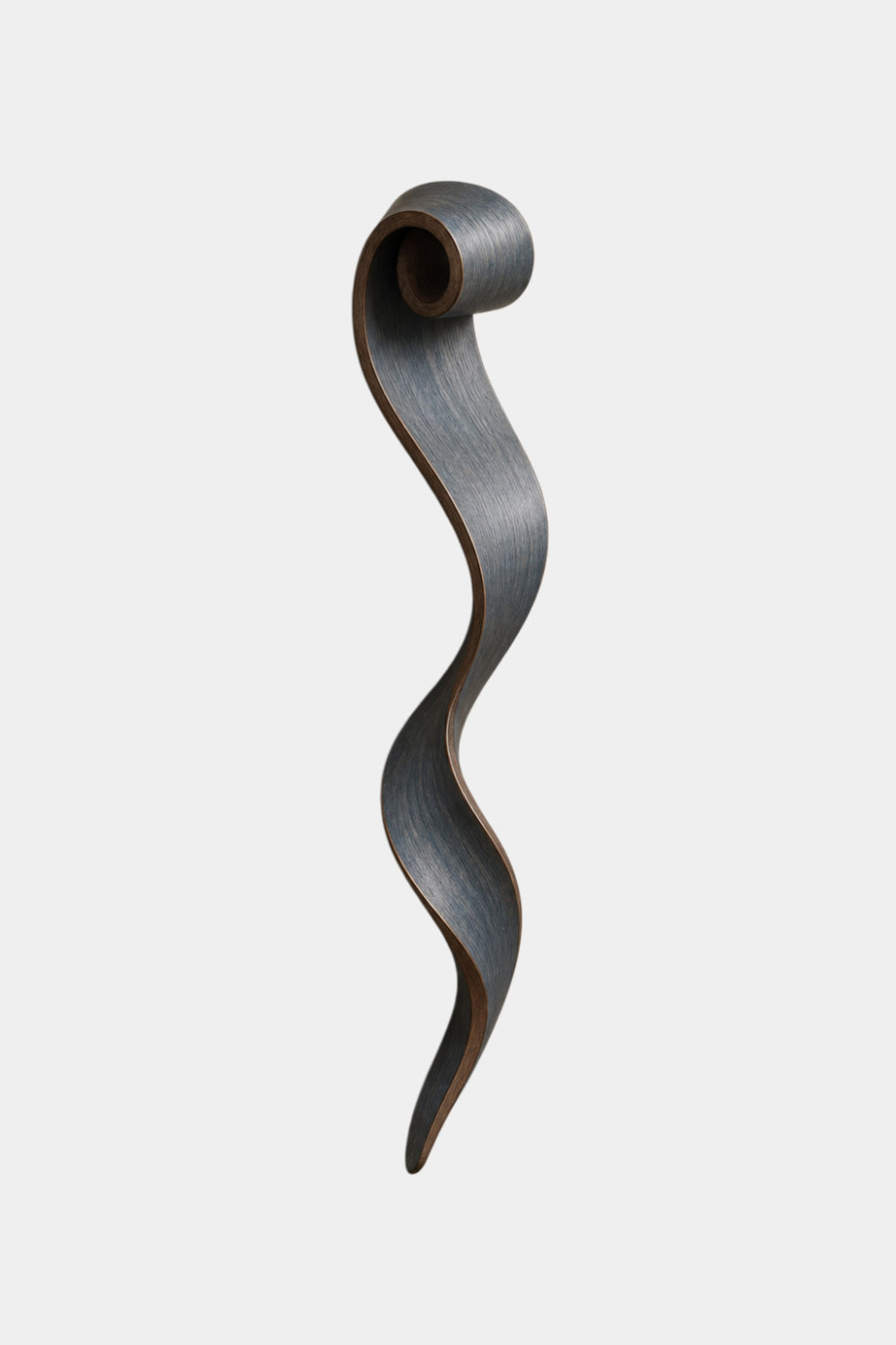 Slate Gray Wood Wall Sculpture | Spiral Scroll Ribbon Art | Avant-Garde Wall Feature