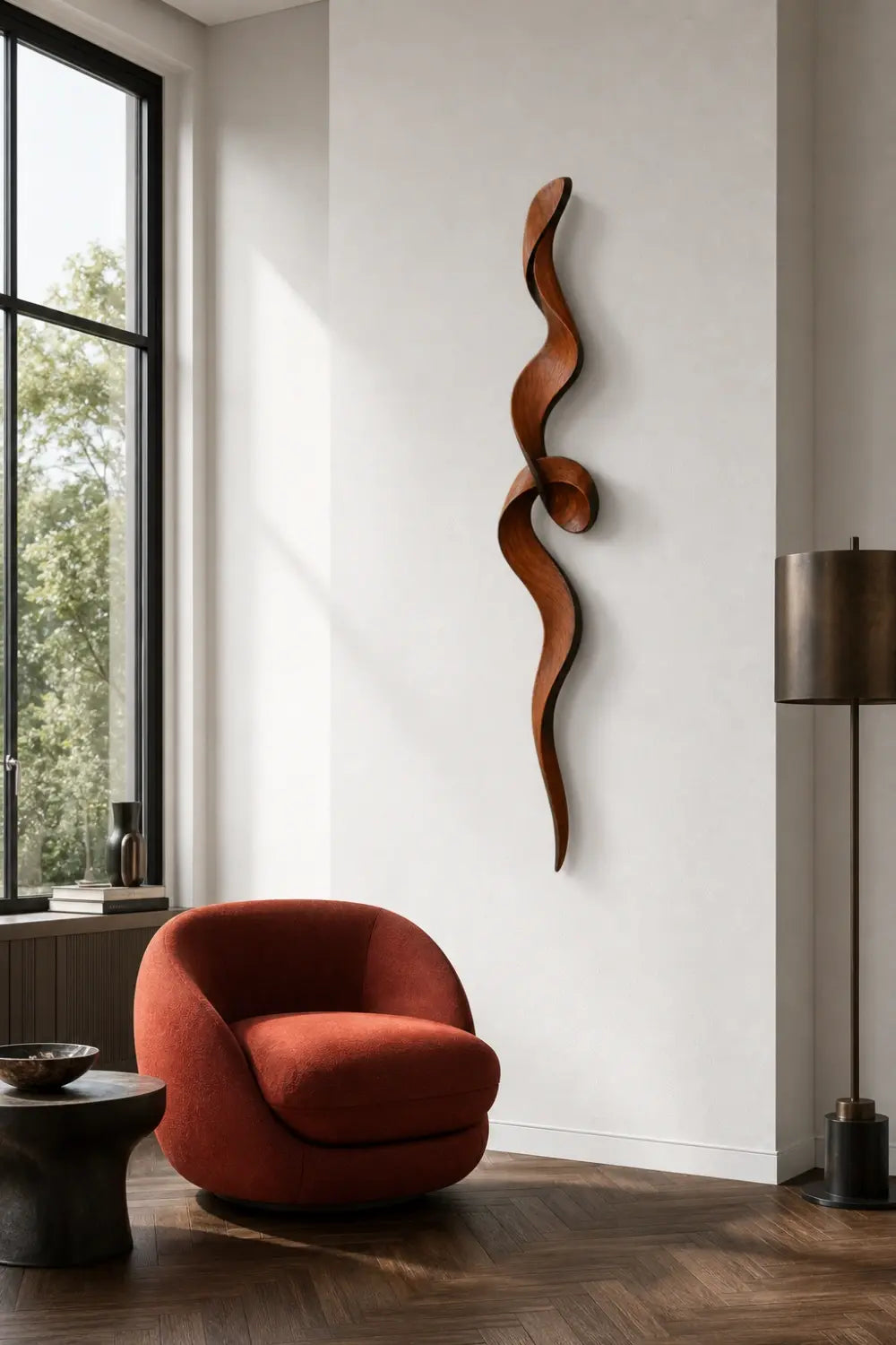 Carved Wood Knot Wall Sculpture | Mahogany Ribbon Loop | Luxury Statement Wall Decor