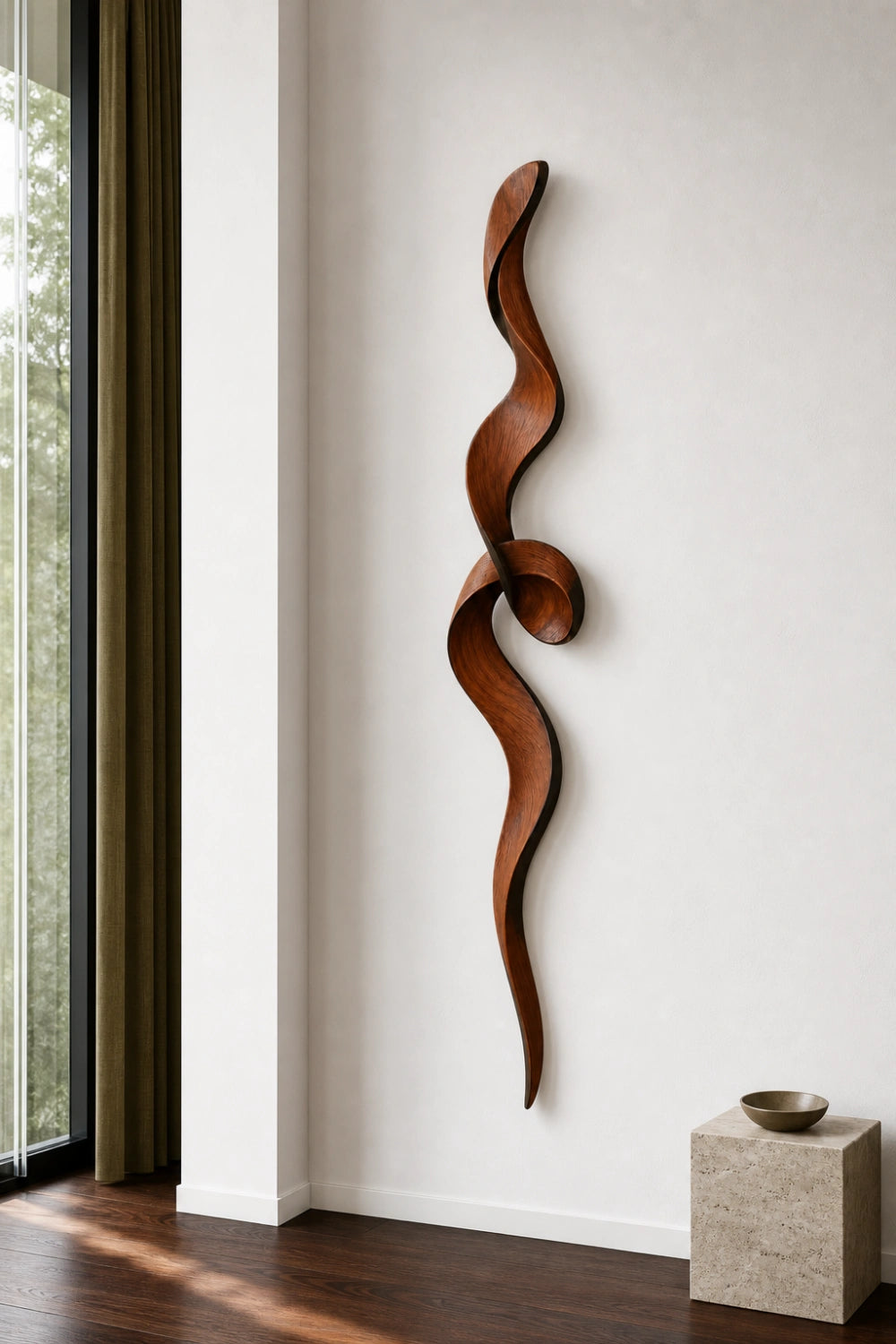 Carved Wood Knot Wall Sculpture | Mahogany Ribbon Loop | Luxury Statement Wall Decor