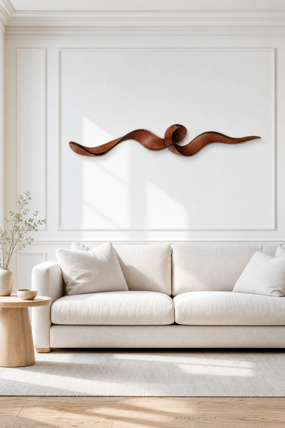 Carved Wood Knot Wall Sculpture | Mahogany Ribbon Loop | Luxury Statement Wall Decor