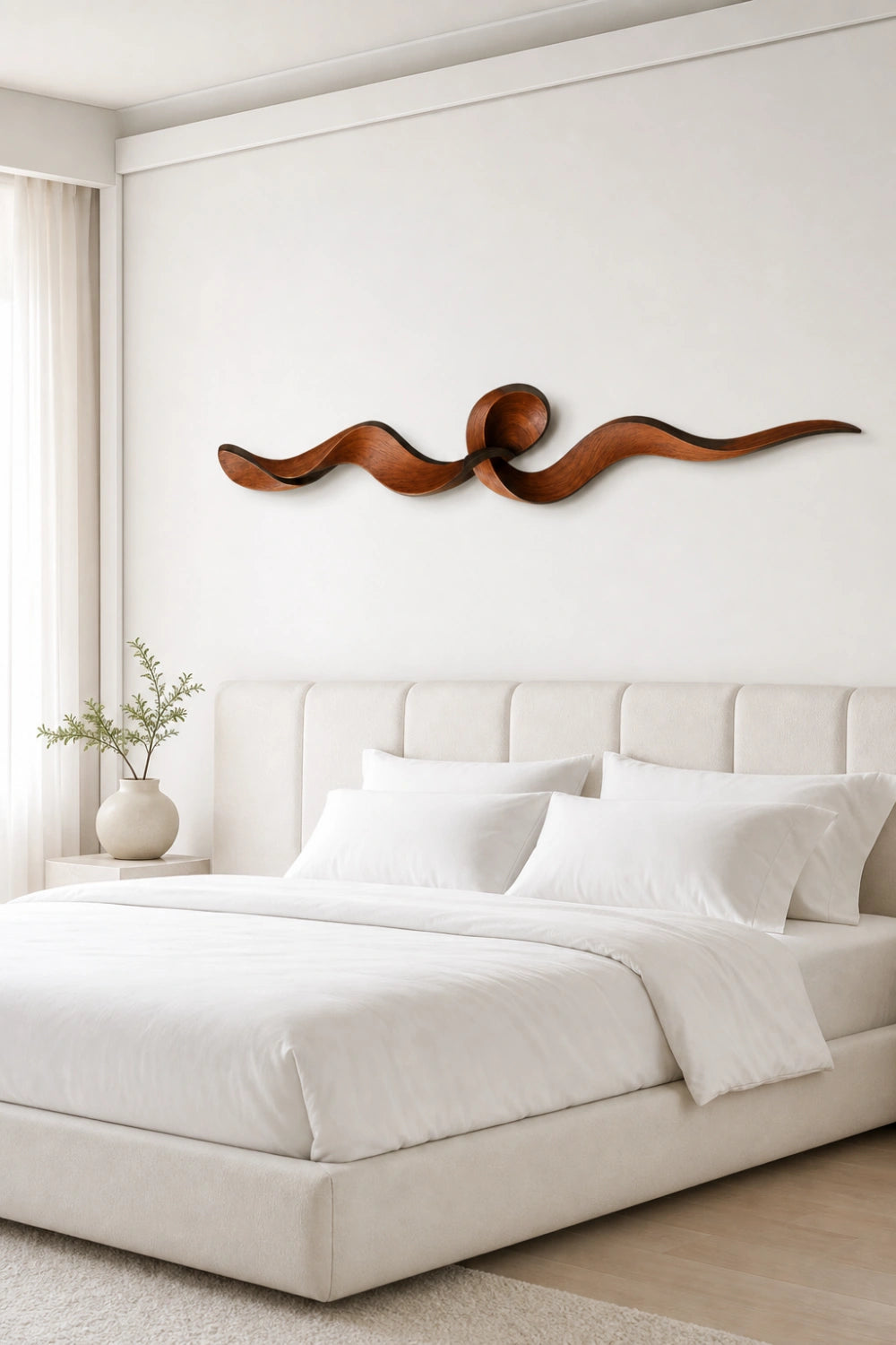 Carved Wood Knot Wall Sculpture | Mahogany Ribbon Loop | Luxury Statement Wall Decor