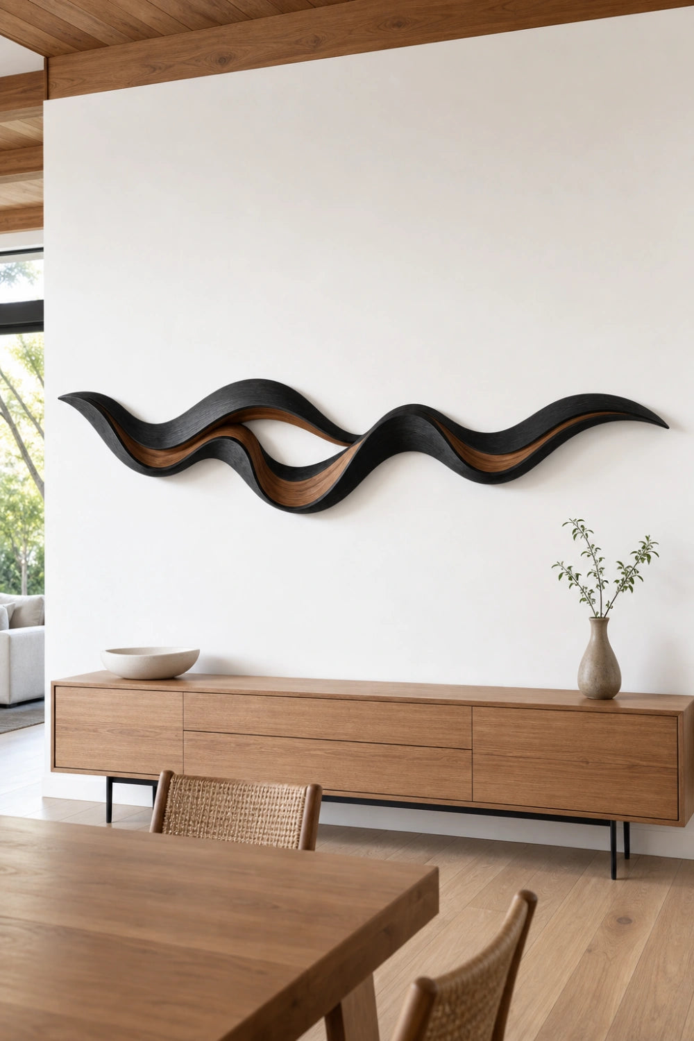 Lackened Wood Wall Sculpture | Charred Ebony Ribbon Art | Dark Modern Wall Decor