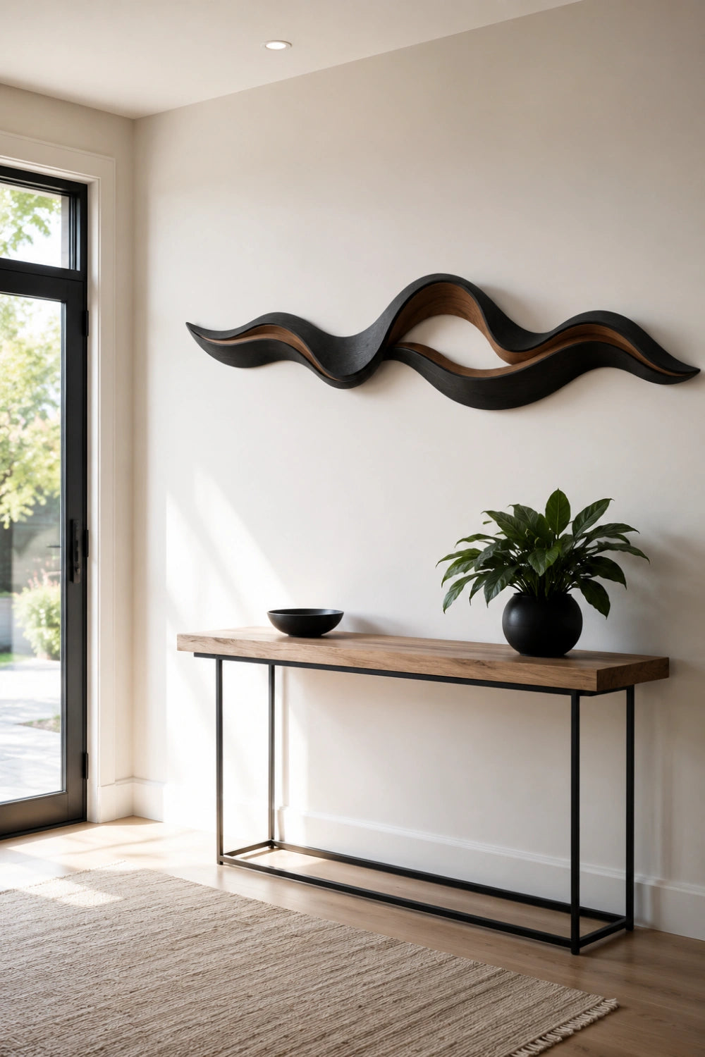 Lackened Wood Wall Sculpture | Charred Ebony Ribbon Art | Dark Modern Wall Decor
