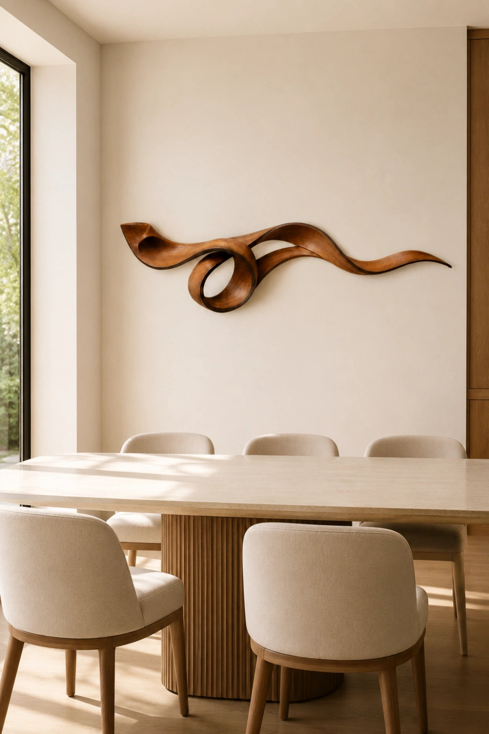 3D Curved Wood Wall Sculpture | Sculptural Ribbon Loop | Warm Amber Wall Art