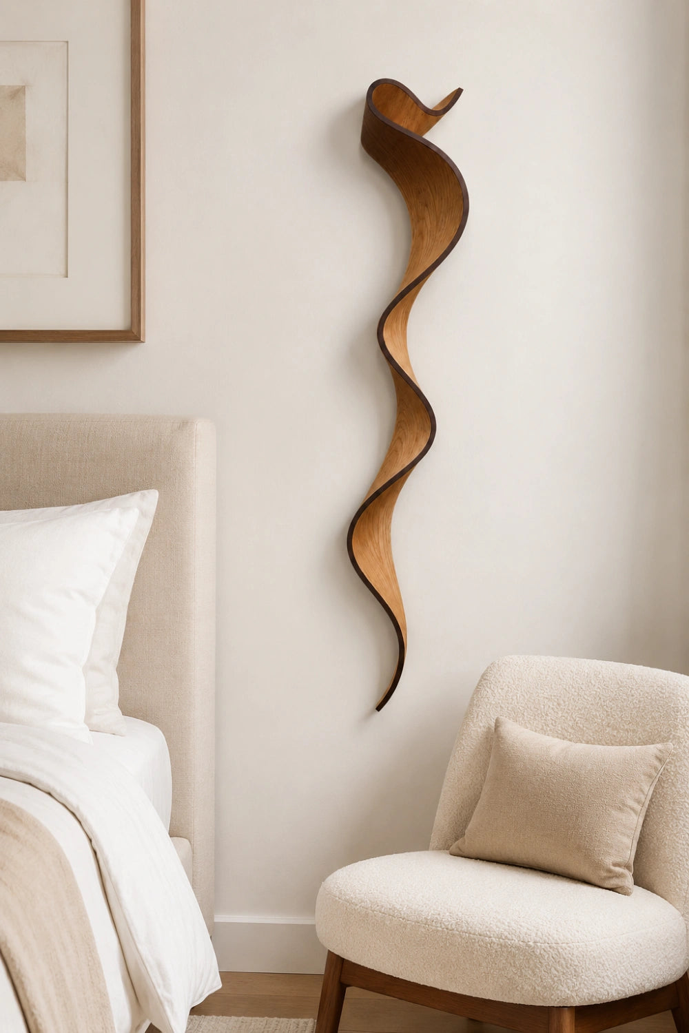 Cascading Wood Wall Sculpture | Spiral Ribbon Wall Hanging | Organic Modern Stream