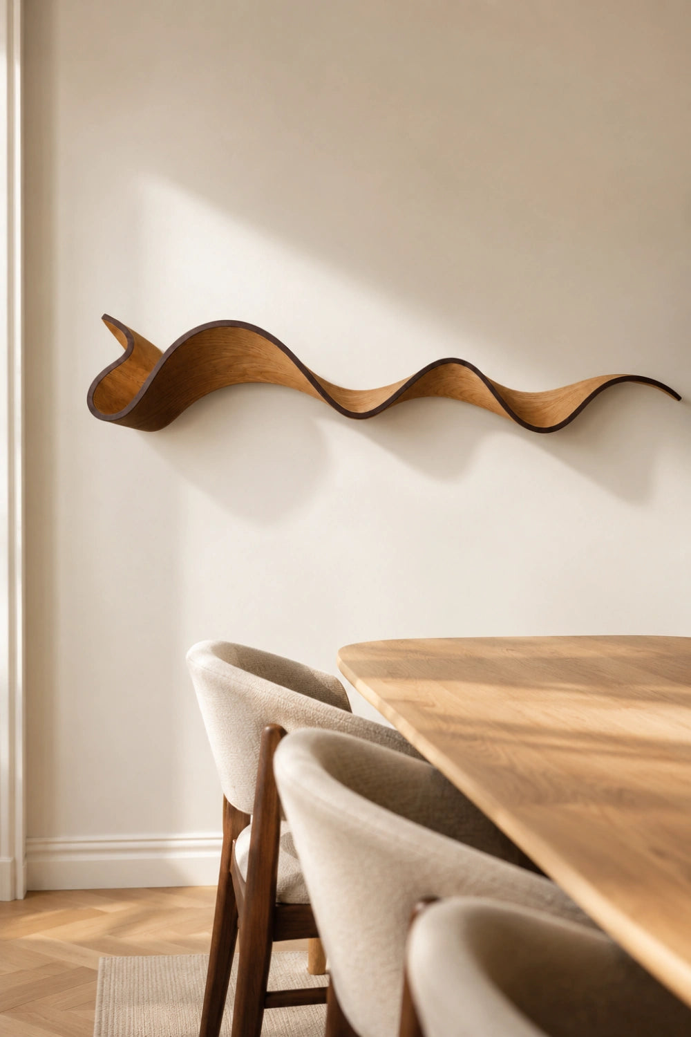 Cascading Wood Wall Sculpture | Spiral Ribbon Wall Hanging | Organic Modern Stream