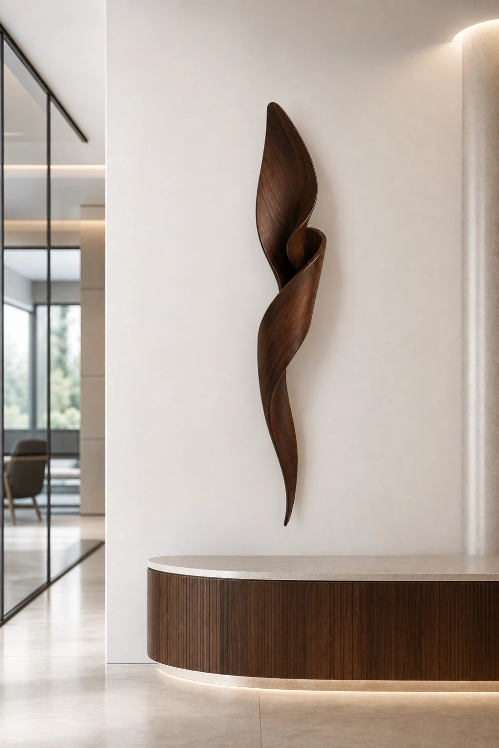 Botanical Wood Wall Sculpture | Sculptural Petal Wall Art | Dark Oak Accent