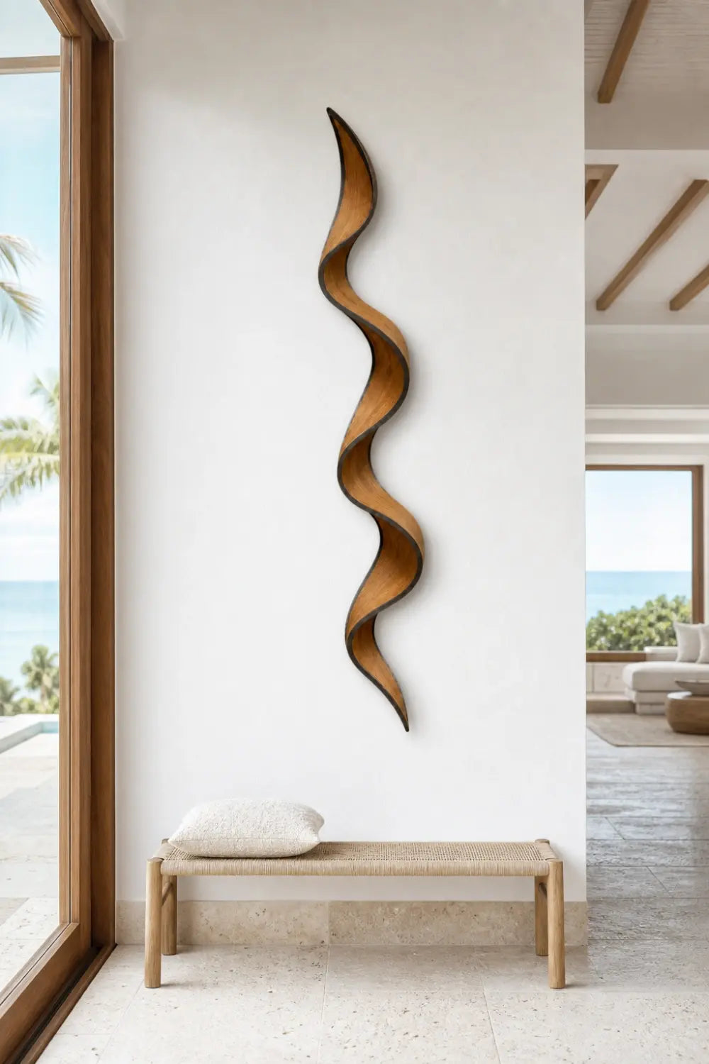 Harmonic Wood Wall Sculpture | Rhythmic Wave Wall Hanging | Wabi Sabi Oak Decor