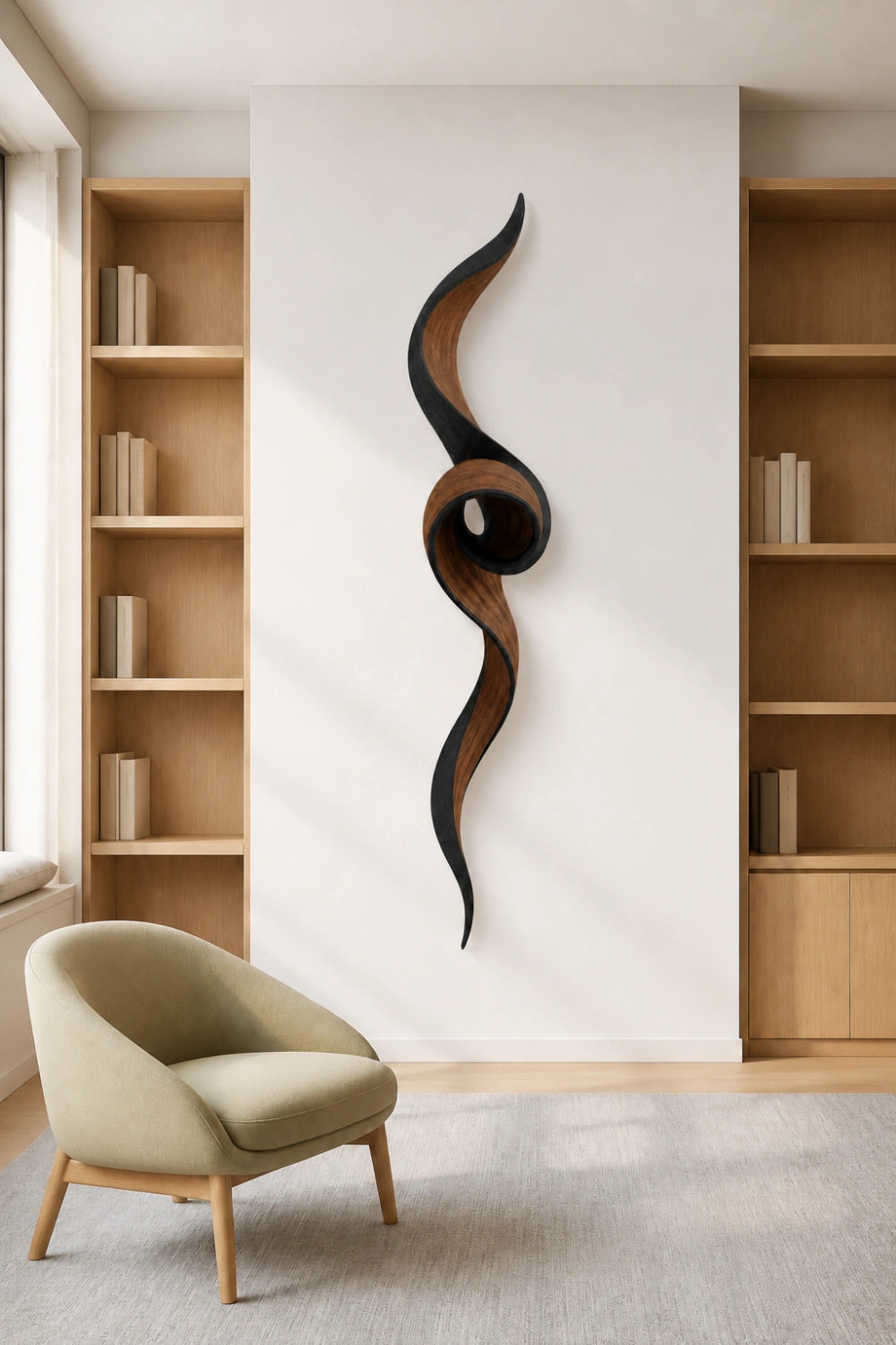 Coiled Wood Wall Sculpture | Architectural Spiral Wall Art | Modern Zen Decor