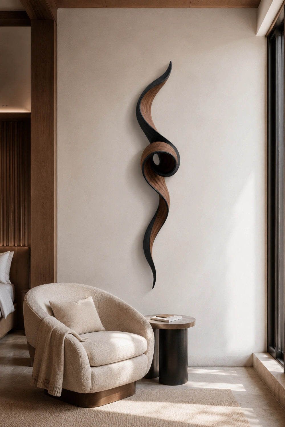 Coiled Wood Wall Sculpture | Architectural Spiral Wall Art | Modern Zen Decor