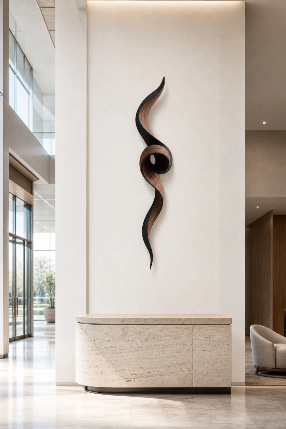 Coiled Wood Wall Sculpture | Architectural Spiral Wall Art | Modern Zen Decor