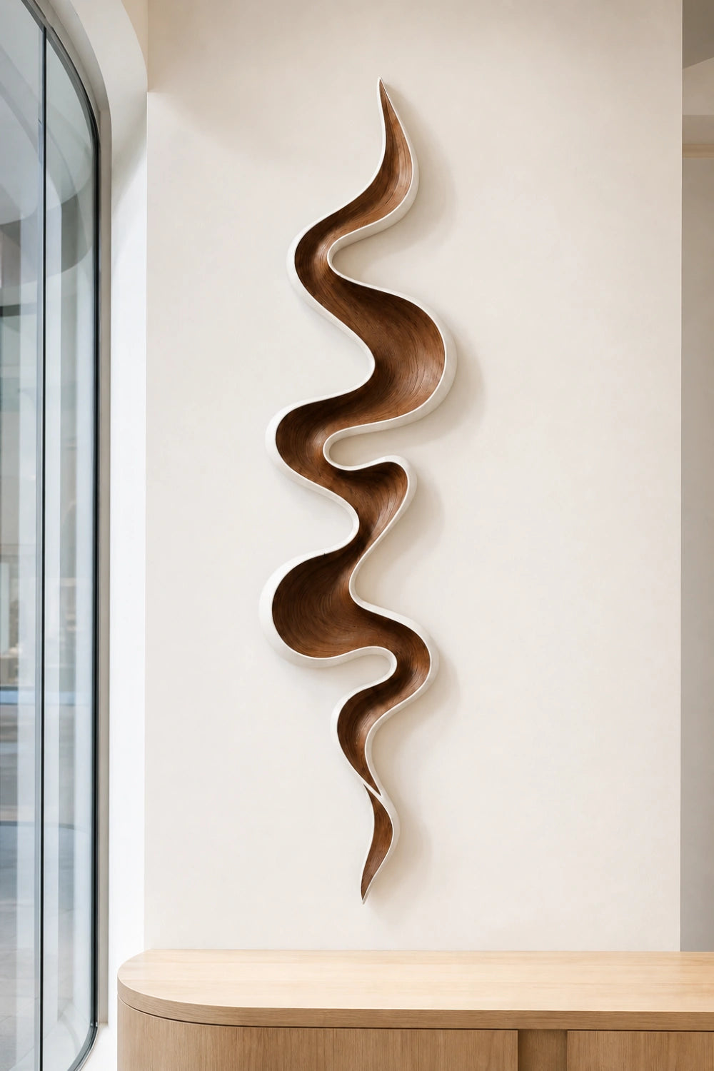 White Border Wood Wall Sculpture | Ivory Wave Wall Art | Modern Farmhouse Decor