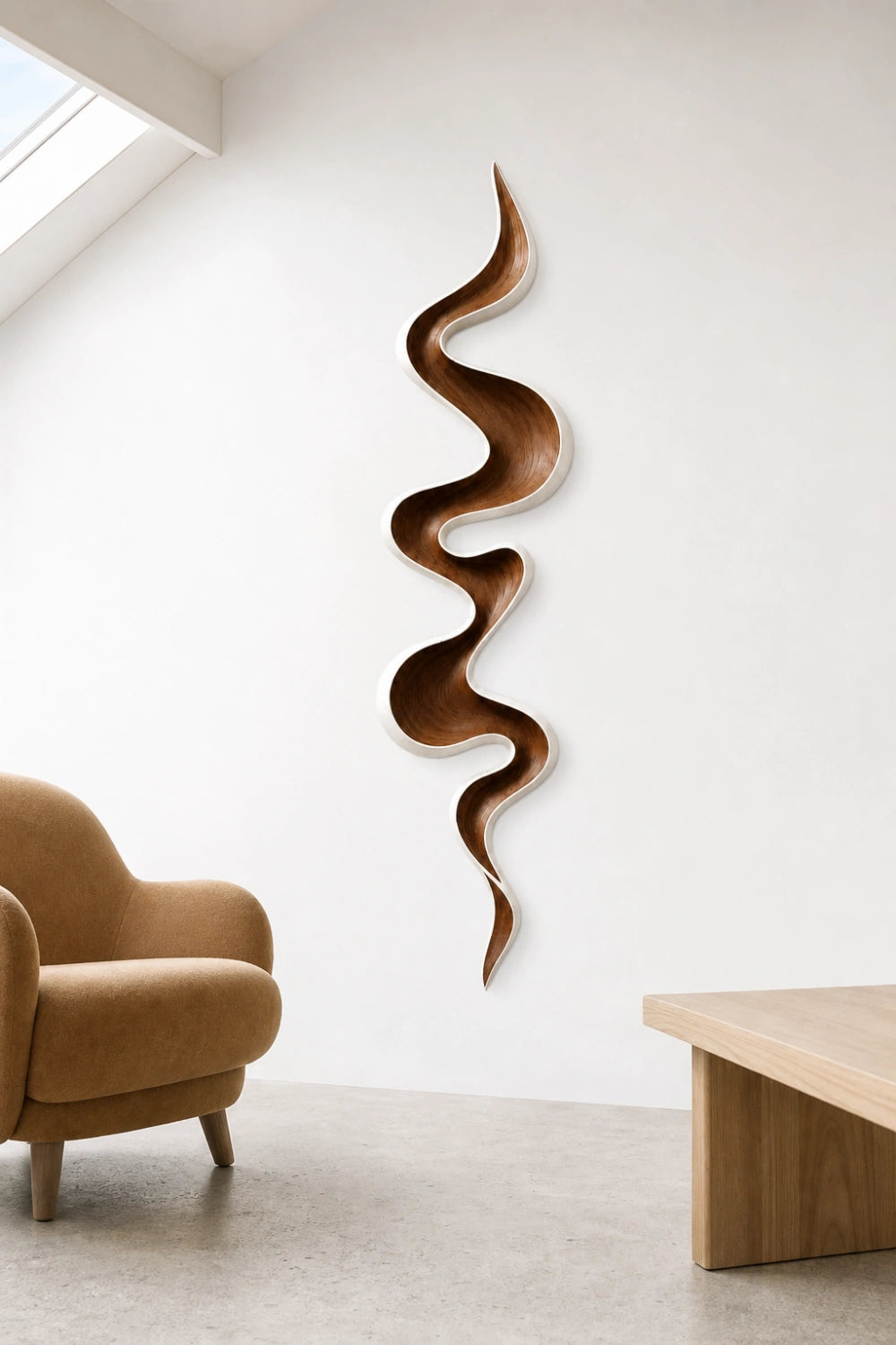 White Border Wood Wall Sculpture | Ivory Wave Wall Art | Modern Farmhouse Decor