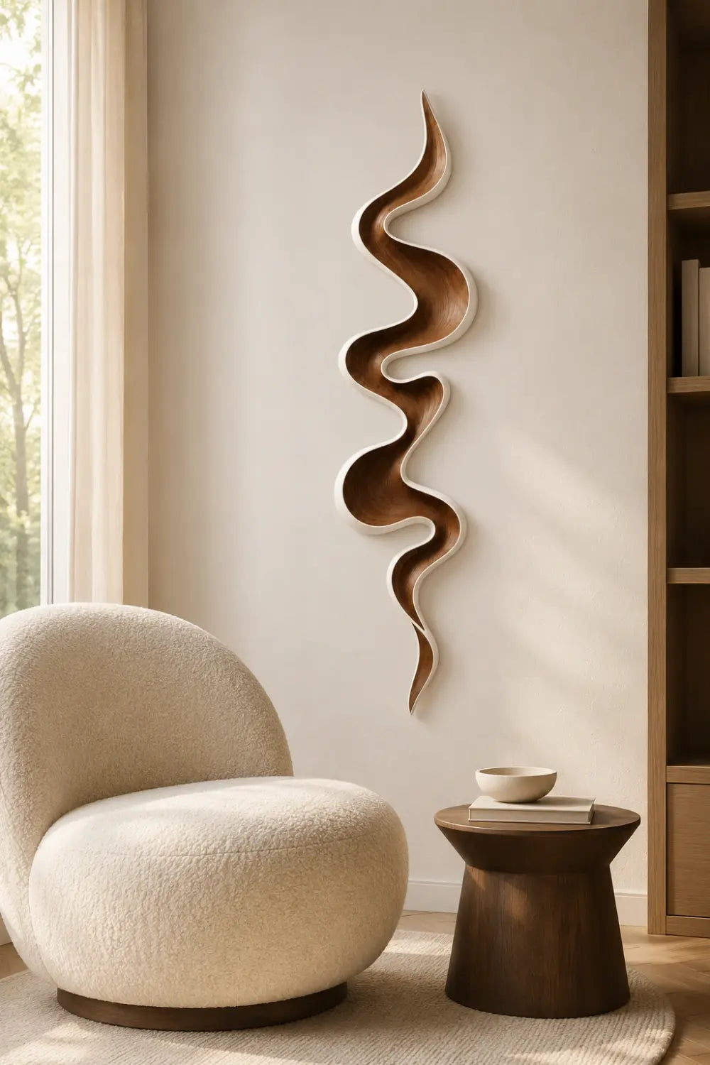 White Border Wood Wall Sculpture | Ivory Wave Wall Art | Modern Farmhouse Decor