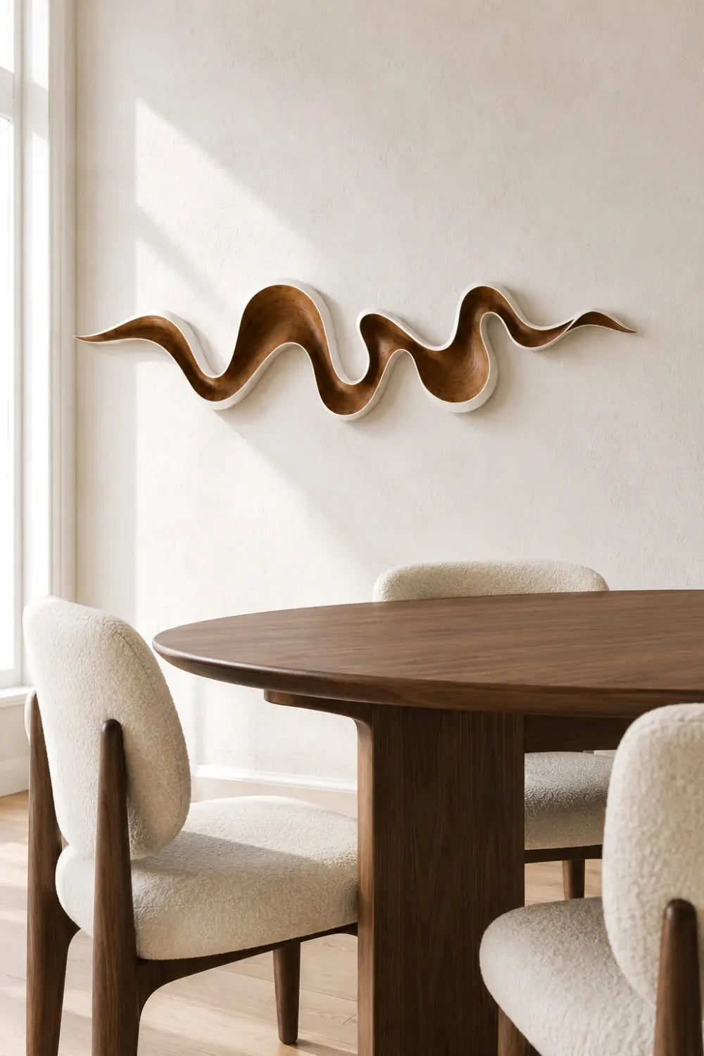 White Border Wood Wall Sculpture | Ivory Wave Wall Art | Modern Farmhouse Decor
