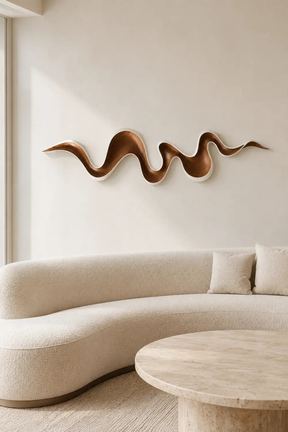 White Border Wood Wall Sculpture | Ivory Wave Wall Art | Modern Farmhouse Decor