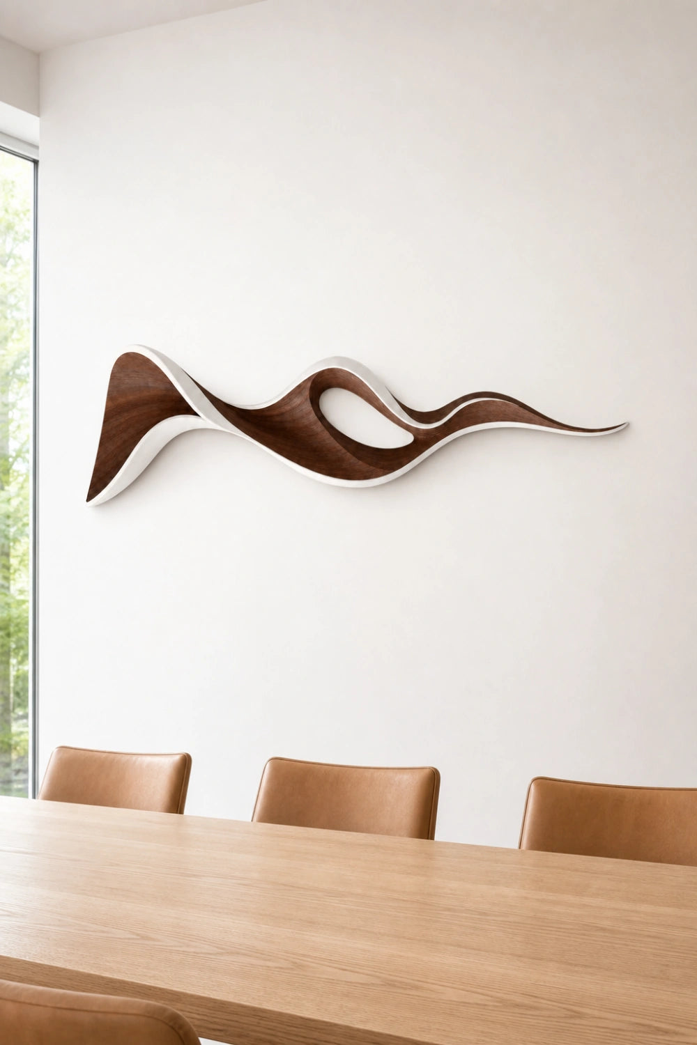 White & Walnut Wood Wall Sculpture | Abstract Cutout Wall Art | Two-Tone Relief